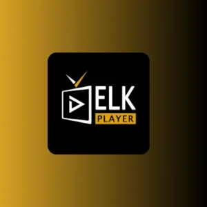 Kwadratowe, czarno-złote logo odtwarzacza ELK Player z ikoną telewizora z przyciskiem odtwarzania w środku. Obok logo znajduje się nazwa "ELK PLAYER".

