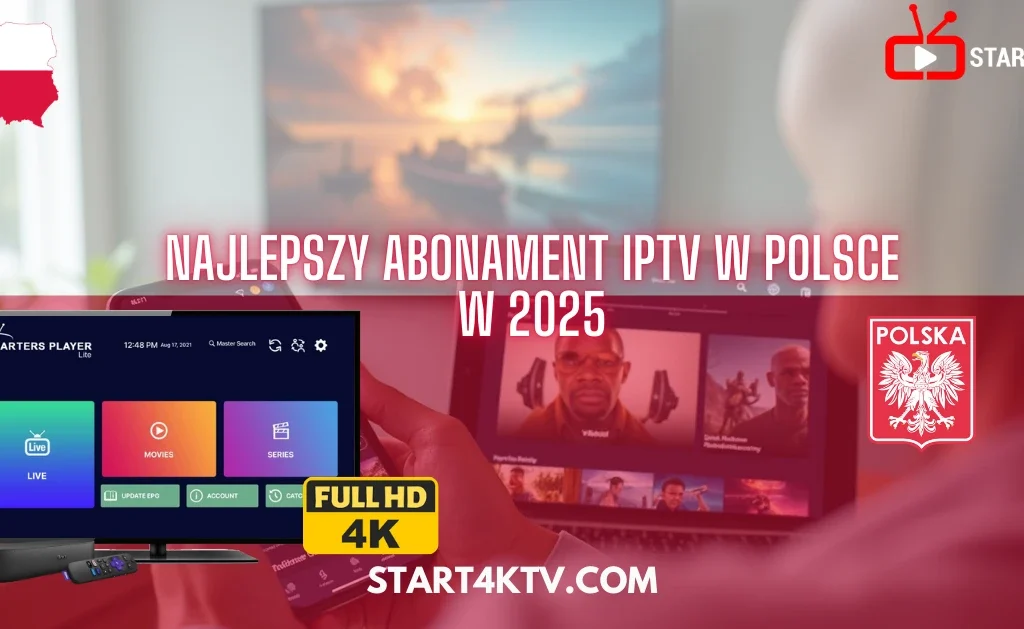 Osoba korzystająca z Telewizja IPTV na laptopie i smartfonie, testując najlepszy abonament IPTV Polska w 2025 roku.