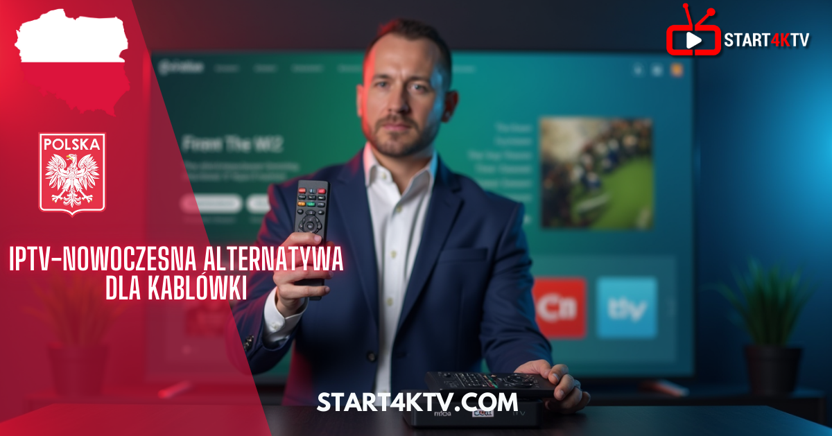Mężczyzna z pilotem siedzący przed telewizorem Smart TV – IPTV Android Polska jako alternatywa dla tradycyjnej kablówki w 2025 roku