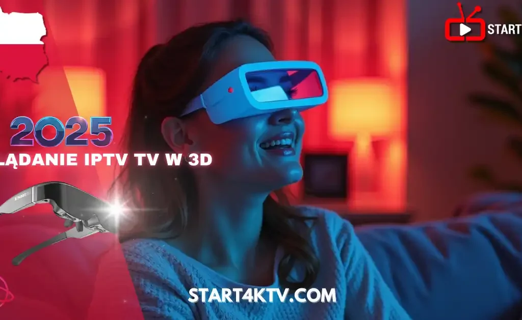 Kobieta ogląda IPTV TV w technologii 3D – nowoczesna rozrywka TV IPTV w Polsce latem 2025 roku.