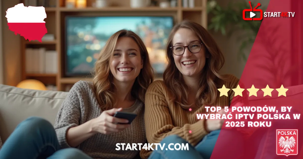 Dwie kobiety uśmiechają się i oglądają Polish IPTV 2025 na smart TV dzięki Start4KTV – idealna opcja na polską telewizję za granicą w 2025 roku.