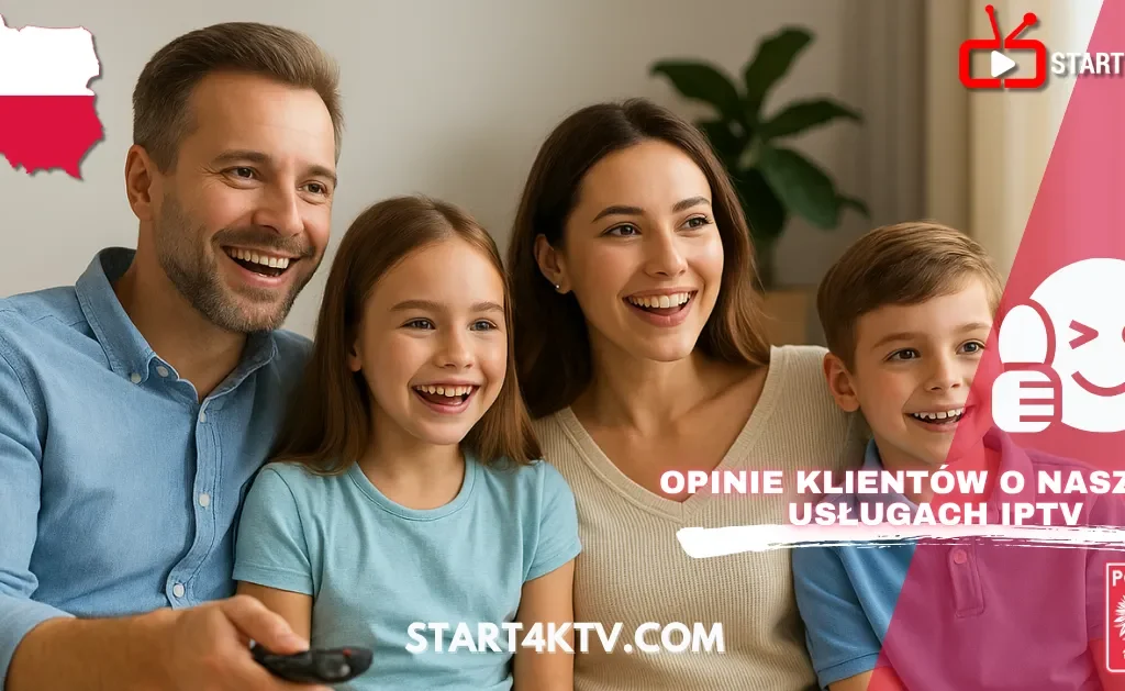 Polska rodzina oglądająca telewizja IPTV w salonie – radość z korzystania z nowoczesnych usług IPTV 2025