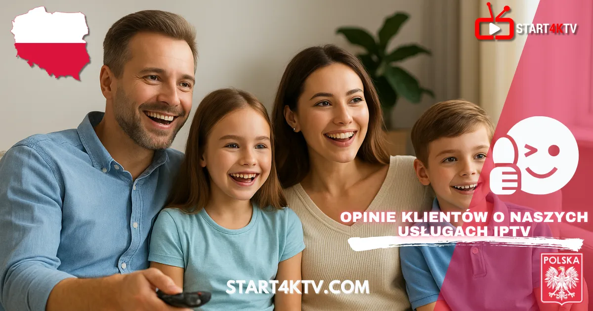 Polska rodzina oglądająca telewizja IPTV w salonie – radość z korzystania z nowoczesnych usług IPTV 2025