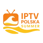 Logo IPTV Polska Summer w kolorach pomarańczowym i żółtym, symbolizujące letnie promocje IPTV TV, IPTV Premium oraz pakiety telewizji internetowej IPTV w Polsce