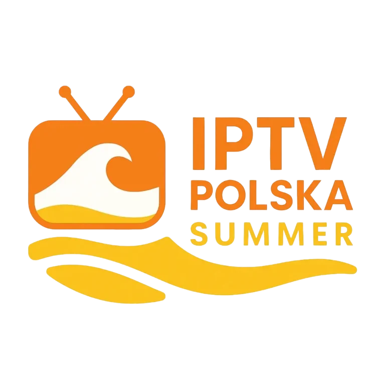 Logo IPTV Polska Summer w kolorach pomarańczowym i żółtym, symbolizujące letnie promocje IPTV TV, IPTV Premium oraz pakiety telewizji internetowej IPTV w Polsce