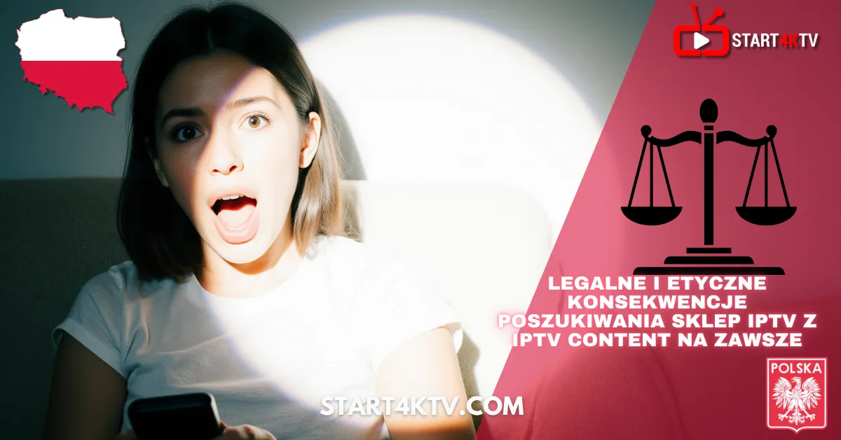 Zaskoczona dziewczyna trzymająca telefon, zastanawiająca się nad legalnością i etycznością korzystania z IPTV. Trex IPTV, IPTV Forever, IPTV Polska – wszystko, co musisz wiedzieć o IPTV w Polsce.
